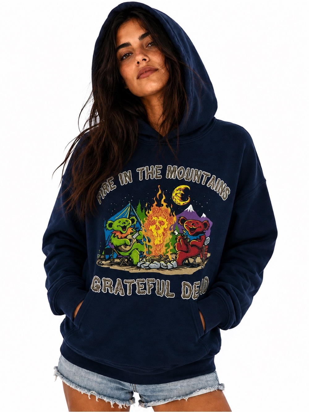 Grateful Dead Fire on the Mountain Dancing Bears Hoodie Medium Navy